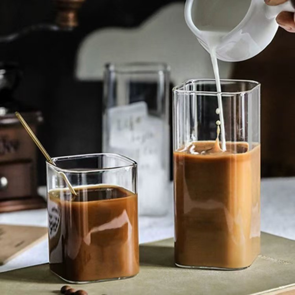 Wine Beer Coffee Drink - Square Simple Glass Cup Clear Cold