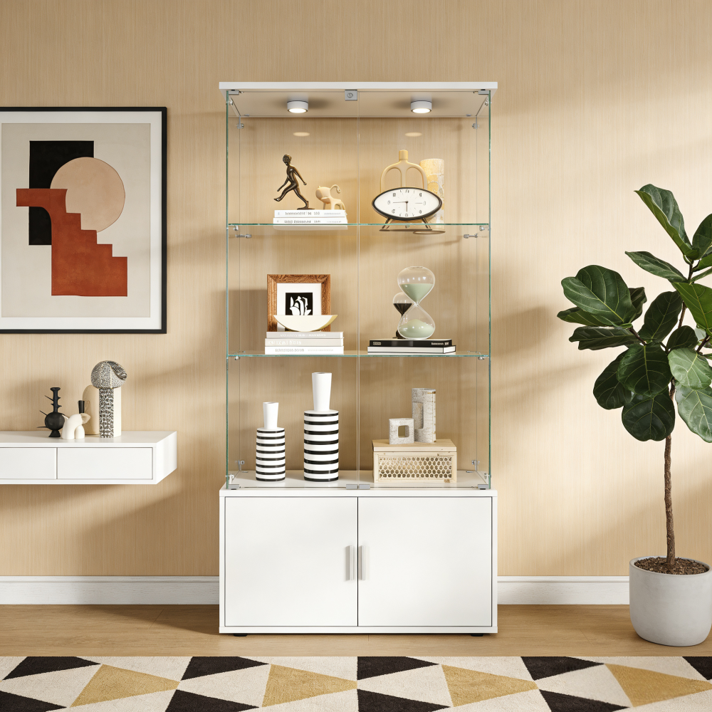 Wine & Beer Unlimited Spirits Photos - White Double-door 4-Layer Storage Display Wine