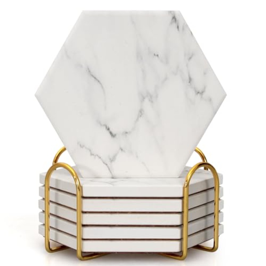 Wine Beer Coffee Drink - White Marble Coasters Set of 6