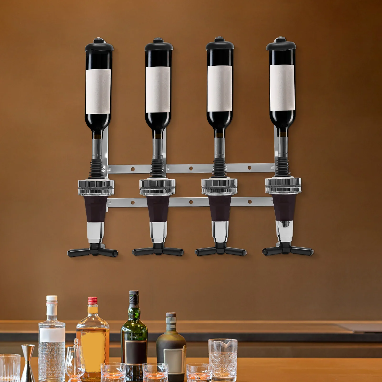 4-Bottle Wall Mount Liquor Dis - Wine With Beer Cocktail recensione e prezzo