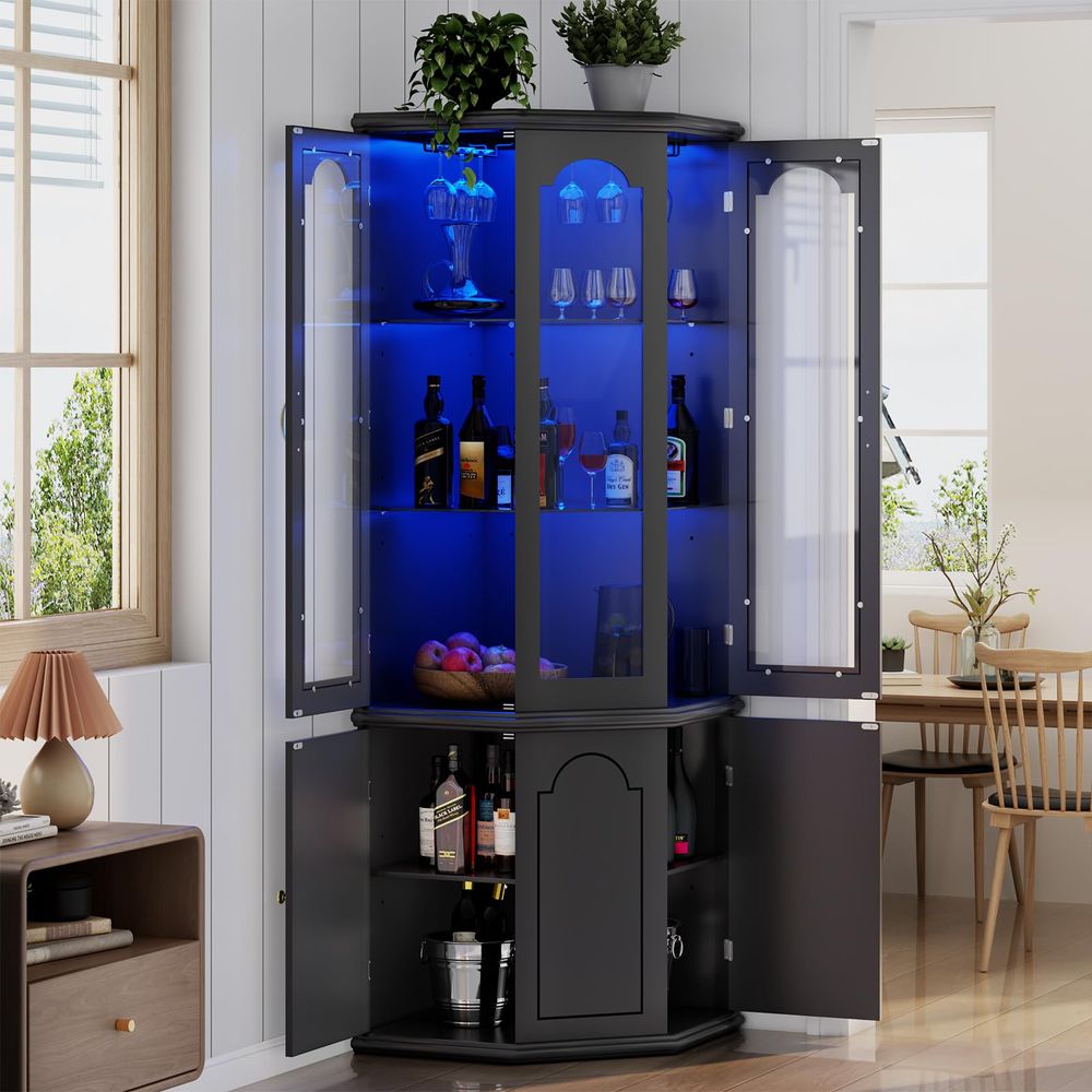 Corner Bar Cabinet w LED Light - Wine & Beer Unlimited Spirits Photos recensione e prezzo