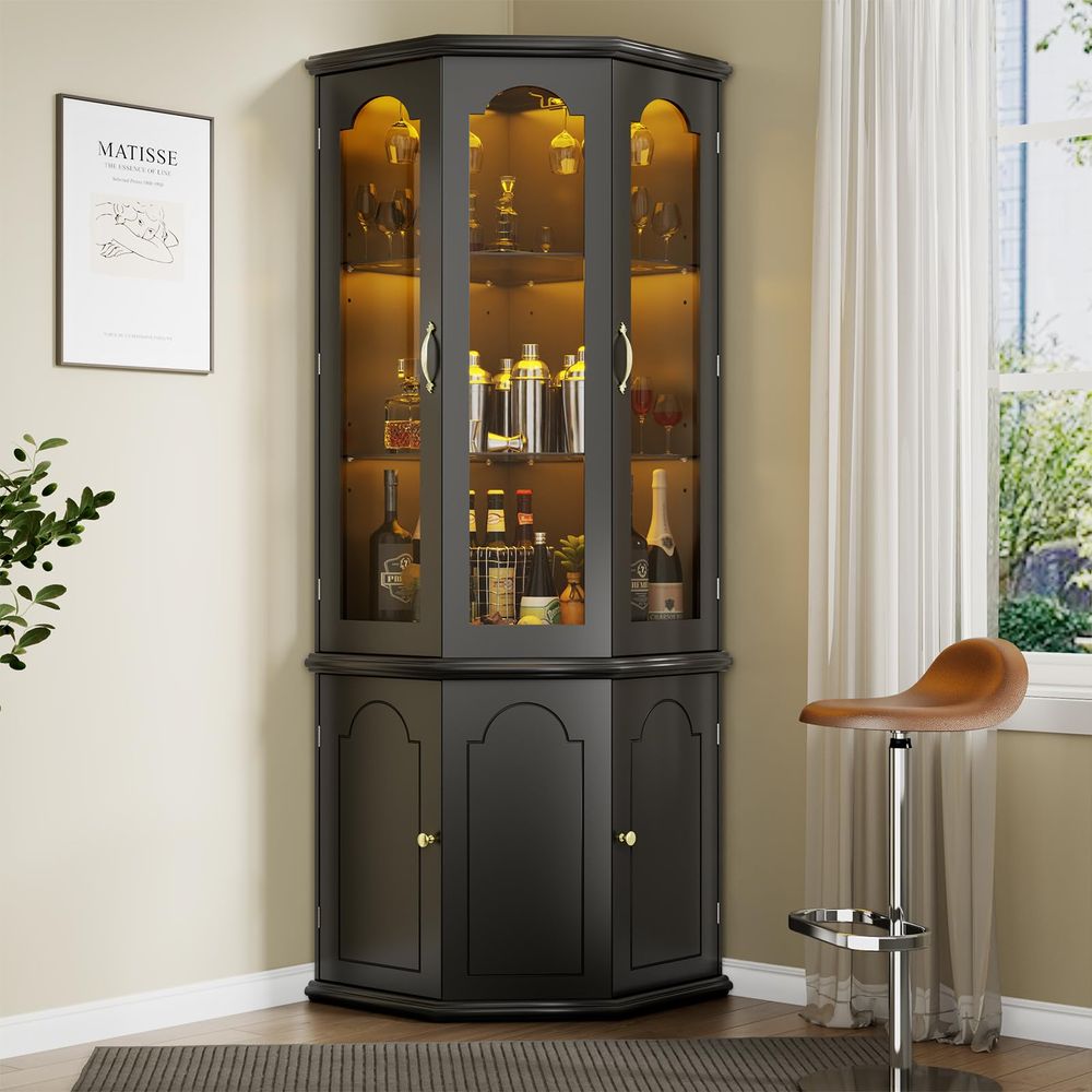 Corner Bar Cabinet w LED Light - Wine & Beer Unlimited Spirits Photos recensione e prezzo